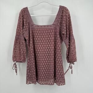Solitaire Womens Crochet Milkmaid Top Sz L Cottagecore Prairie Feminine Romantic